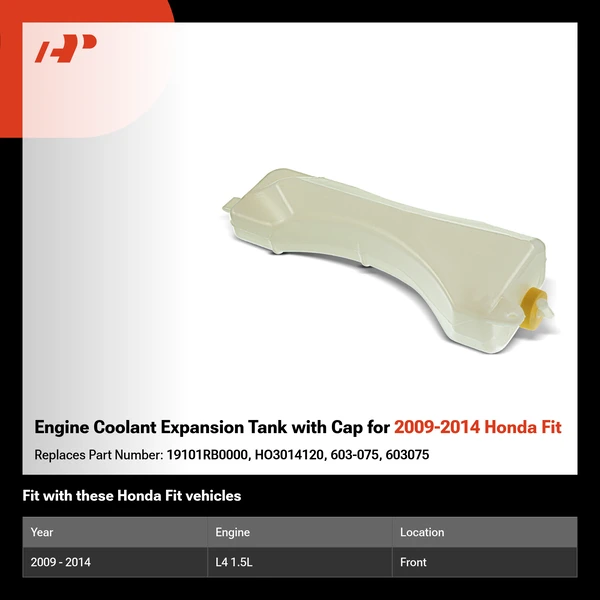 Engine Coolant Expansion Tank with Cap for 2009-2014 Honda Fit