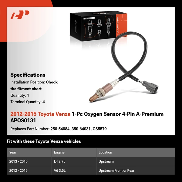 2012-2015 Toyota Venza 1-Pc Oxygen Sensor 4-Pin A-Premium APOS0131