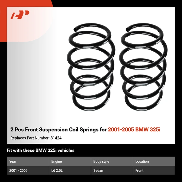 2 Pcs Front Suspension Coil Springs for 2001-2005 BMW 325i
