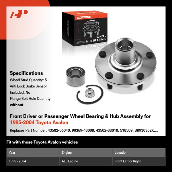 Front Driver or Passenger Wheel Bearing & Hub Assembly for 1995-2004 Toyota Avalon