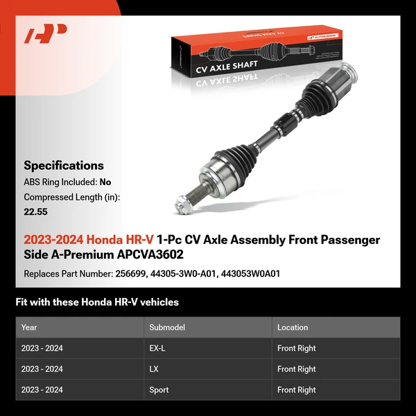 2023-2024 Honda HR-V 1-Pc CV Axle Assembly Front Passenger Side A-Premium APCVA3602