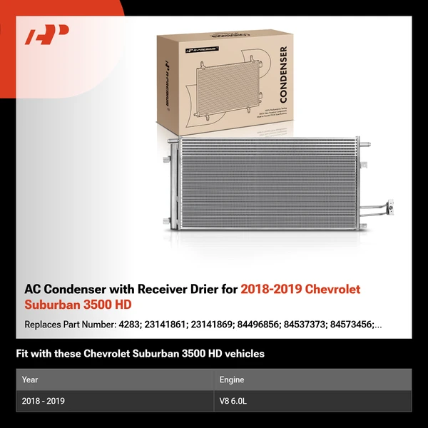 AC Condenser with Receiver Drier for 2018-2019 Chevrolet Suburban 3500 HD