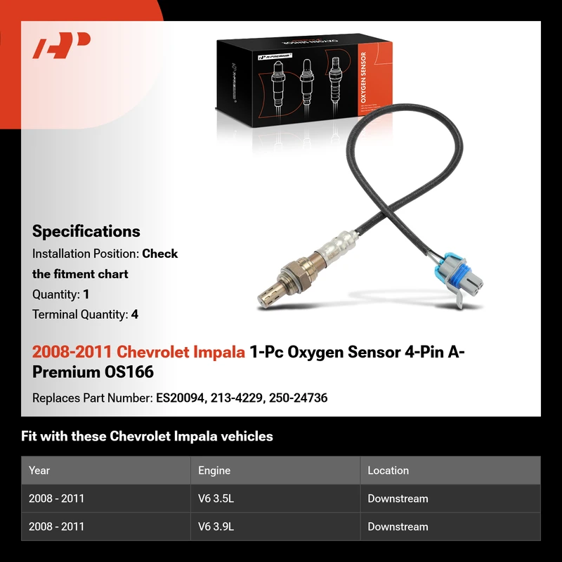 2008-2011 Chevrolet Impala 1-Pc Oxygen Sensor 4-Pin A-Premium OS166