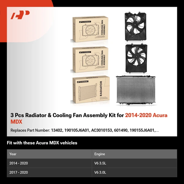 3 Pcs Radiator & Cooling Fan Assembly Kit for 2014-2020 Acura MDX