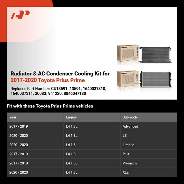Radiator & AC Condenser Cooling Kit for 2017-2020 Toyota Prius Prime