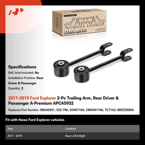 2011-2019 Ford Explorer 2-Pc Trailing Arm, Rear Driver & Passenger A-Premium APCA5932