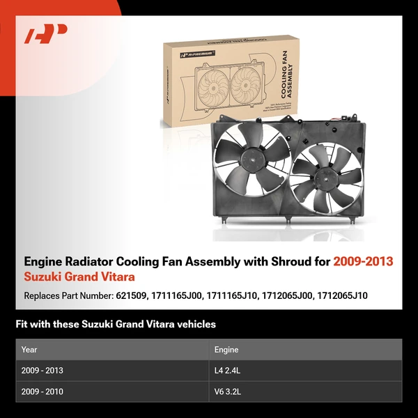Engine Radiator Cooling Fan Assembly with Shroud for 2009-2013 Suzuki Grand Vitara