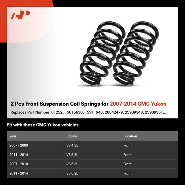 2 Pcs Front Suspension Coil Springs for 2007-2014 GMC Yukon