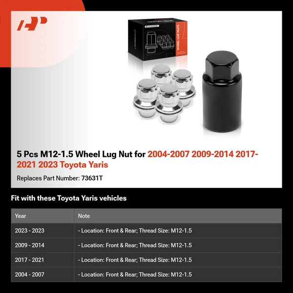 5 Pcs M12-1.5 Wheel Lug Nut for 2004-2007 2009-2014 2017-2021 2023 Toyota Yaris