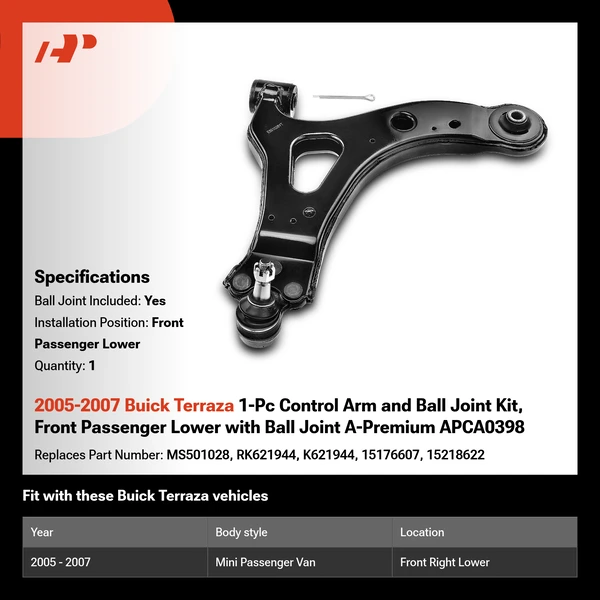 2005-2007 Buick Terraza 1-Pc Control Arm and Ball Joint Kit, Front Passenger Lower with Ball Joint A-Premium APCA0398