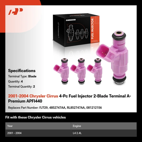 2001-2004 Chrysler Cirrus 4-Pc Fuel Injector 2-Blade Terminal A-Premium APFI440