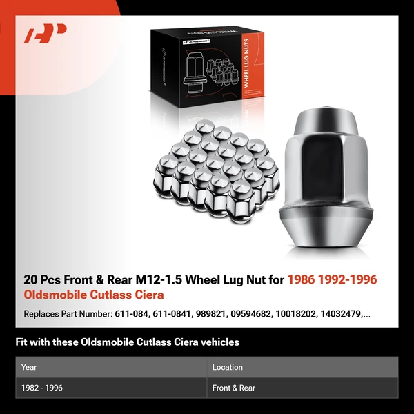 20 Pcs Front & Rear M12-1.5 Wheel Lug Nut for 1986 1992-1996 Oldsmobile Cutlass Ciera