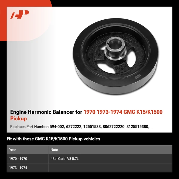Engine Harmonic Balancer for 1970 1973-1974 GMC K15/K1500 Pickup