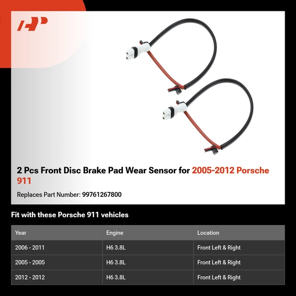 2 Pcs Front Disc Brake Pad Wear Sensor for 2005-2012 Porsche 911