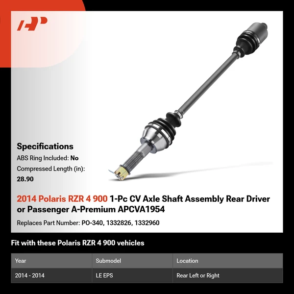2014 Polaris RZR 4 900 1-Pc CV Axle Shaft Assembly Rear Driver or Passenger A-Premium APCVA1954