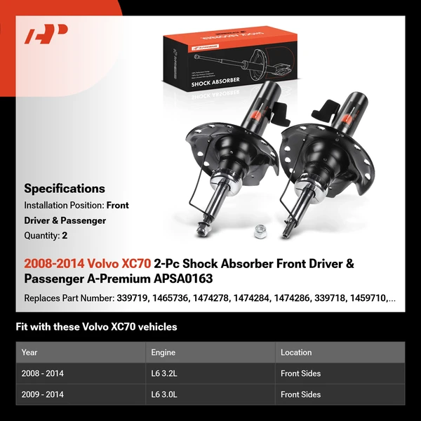 2008-2014 Volvo XC70 2-Pc Shock Absorber Front Driver & Passenger A-Premium APSA0163