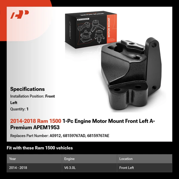 2014-2018 Ram 1500 1-Pc Engine Motor Mount Front Left A-Premium APEM1953
