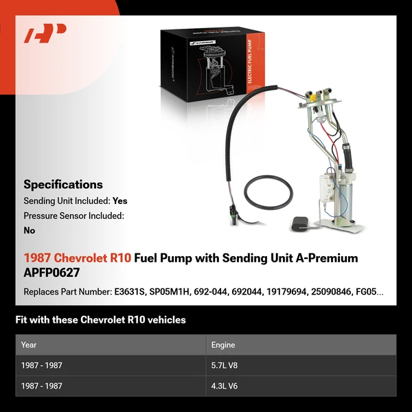 1987 Chevrolet R10 Fuel Pump with Sending Unit A-Premium APFP0627