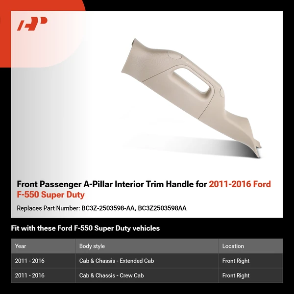 Front Passenger A-Pillar Interior Trim Handle for 2011-2016 Ford F-550 Super Duty