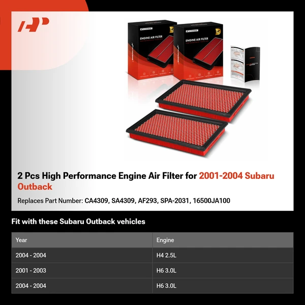 2 Pcs High Performance Engine Air Filter for 2001-2004 Subaru Outback