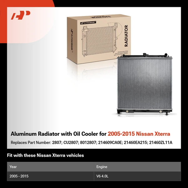 Aluminum Radiator with Oil Cooler for 2005-2015 Nissan Xterra