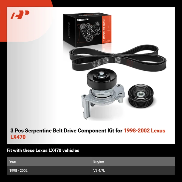 3 Pcs Serpentine Belt Drive Component Kit for 1998-2002 Lexus LX470