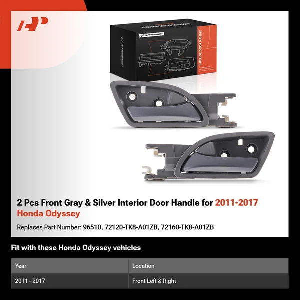 2 Pcs Front Gray & Silver Interior Door Handle for 2011-2017 Honda Odyssey