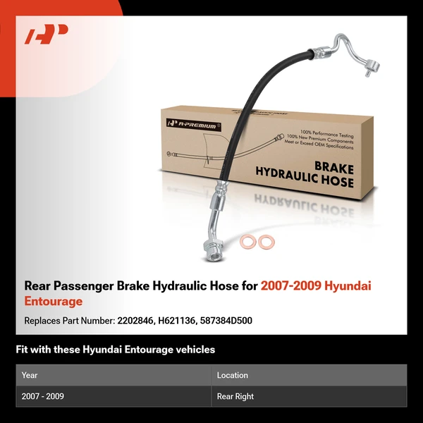 Rear Passenger Brake Hydraulic Hose for 2007-2009 Hyundai Entourage