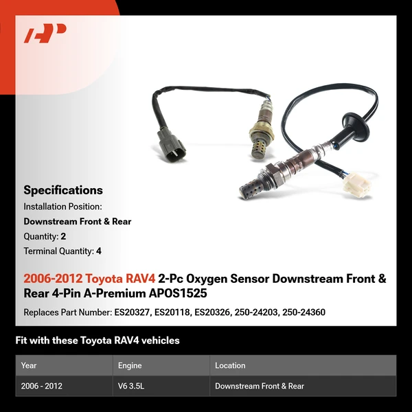 2006-2012 Toyota RAV4 2-Pc Oxygen Sensor Downstream Front & Rear 4-Pin A-Premium APOS1525