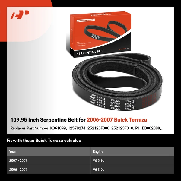 109.95 Inch Serpentine Belt for 2006-2007 Buick Terraza