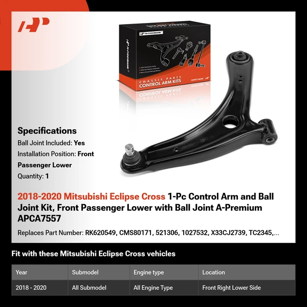 2018-2020 Mitsubishi Eclipse Cross 1-Pc Control Arm and Ball Joint Kit, Front Passenger Lower with Ball Joint A-Premium APCA7557