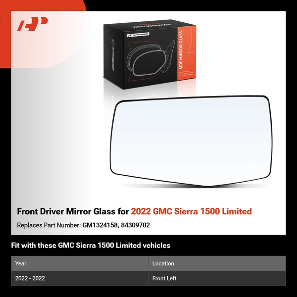Front Driver Mirror Glass for 2022 GMC Sierra 1500 Limited