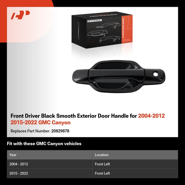 Front Driver Black Smooth Exterior Door Handle for 2004-2012 2015-2022 GMC Canyon