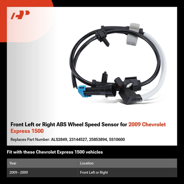 Front Left or Right ABS Wheel Speed Sensor for 2009 Chevrolet Express 1500