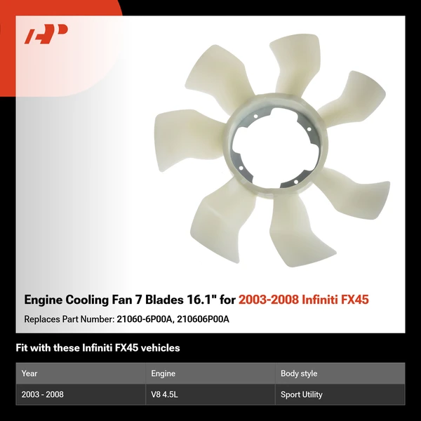 Engine Cooling Fan 7 Blades 16.1'' for 2003-2008 Infiniti FX45
