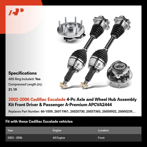 2002-2006 Cadillac Escalade 4-Pc Axle and Wheel Hub Assembly Kit Front Driver & Passenger A-Premium APCVA2444