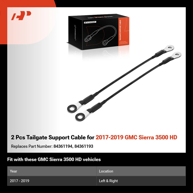 2 Pcs Tailgate Support Cable for 2017-2019 GMC Sierra 3500 HD
