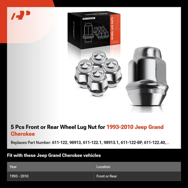 5 Pcs Front or Rear Wheel Lug Nut for 1993-2010 Jeep Grand Cherokee