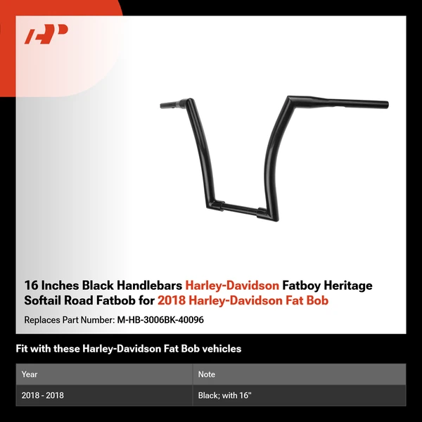 16 Inches Black Handlebars Harley-Davidson Fatboy Heritage Softail Road Fatbob for 2018 Harley-Davidson Fat Bob