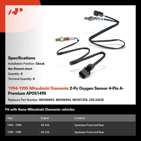 1994-1995 Mitsubishi Diamante 2-Pc Oxygen Sensor 4-Pin A-Premium APOS1495