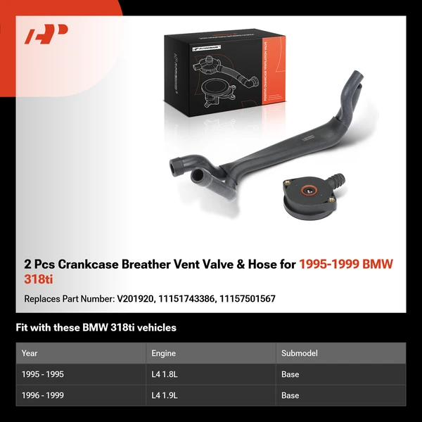 2 Pcs Crankcase Breather Vent Valve & Hose for 1995-1999 BMW 318ti