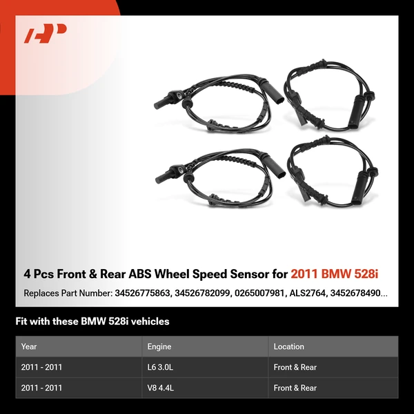 4 Pcs Front & Rear ABS Wheel Speed Sensor for 2011 BMW 528i