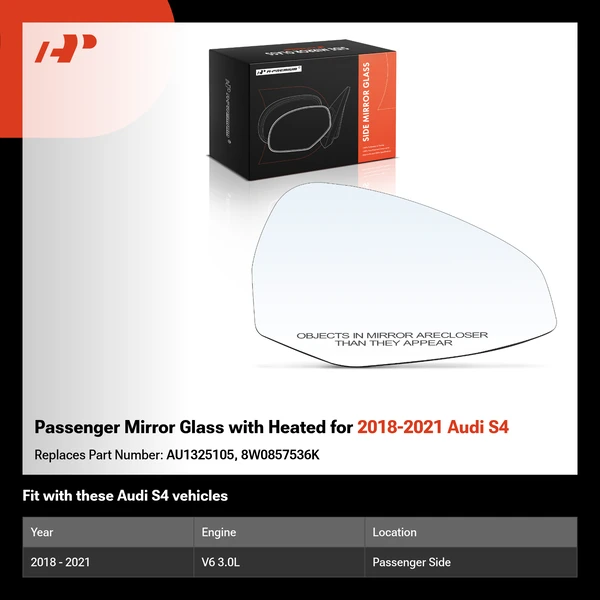 Passenger Mirror Glass with Heated for 2018-2021 Audi S4