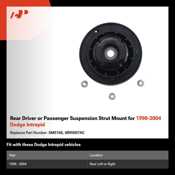 Rear Driver or Passenger Suspension Strut Mount for 1998-2004 Dodge Intrepid