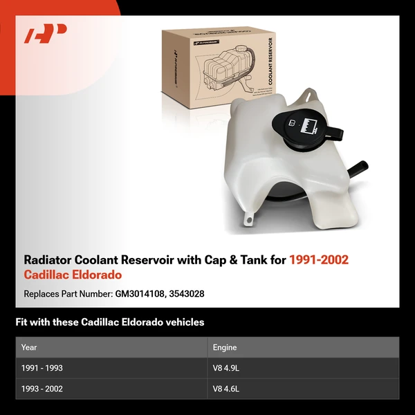 Radiator Coolant Reservoir with Cap & Tank for 1991-2002 Cadillac Eldorado