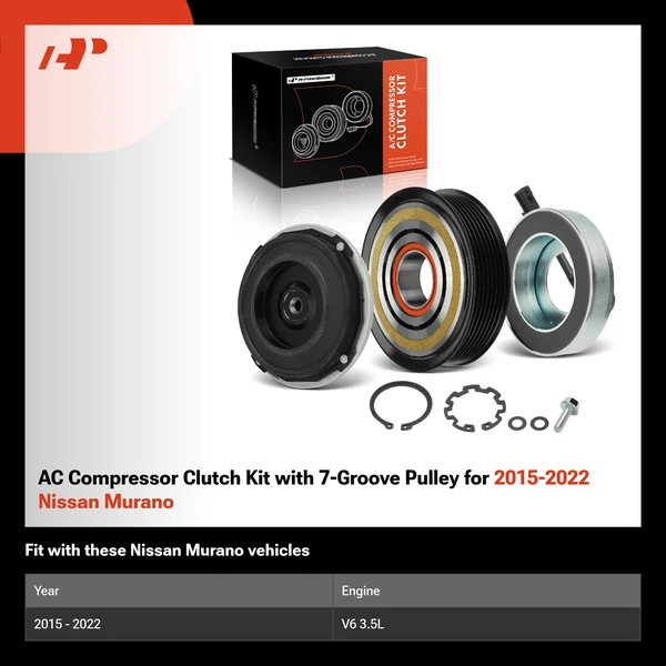 AC Compressor Clutch Kit with 7-Groove Pulley for 2015-2022 Nissan Murano