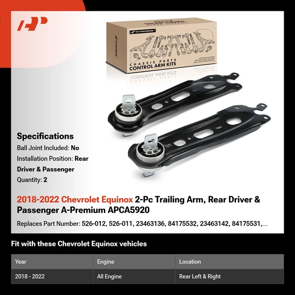 2018-2022 Chevrolet Equinox 2-Pc Trailing Arm, Rear Driver & Passenger A-Premium APCA5920