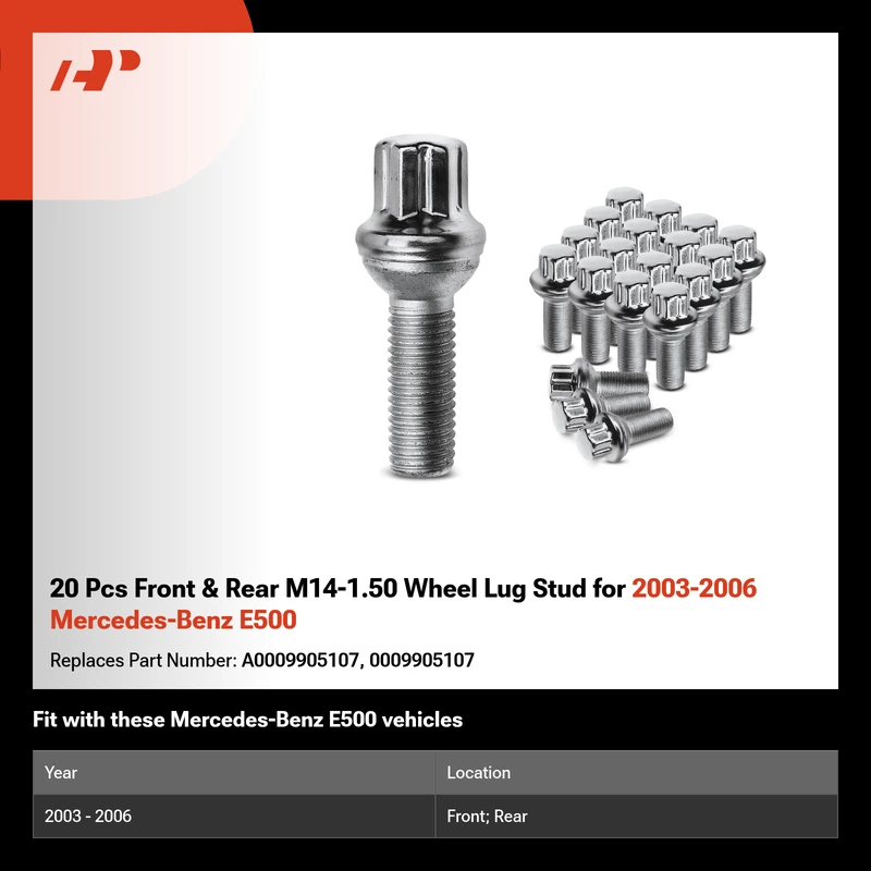20 Pcs Front & Rear M14-1.50 Wheel Lug Stud for 2003-2006 Mercedes-Benz E500