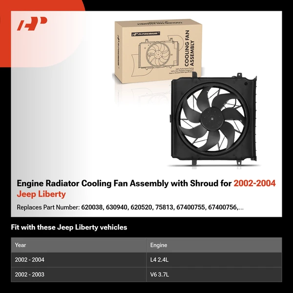 Engine Radiator Cooling Fan Assembly with Shroud for 2002-2004 Jeep Liberty