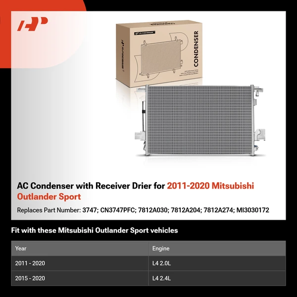 AC Condenser with Receiver Drier for 2011-2020 Mitsubishi Outlander Sport